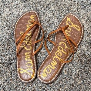 Sam Edelman Tan Brown Croc-Embossed Leather Strappy Sandals